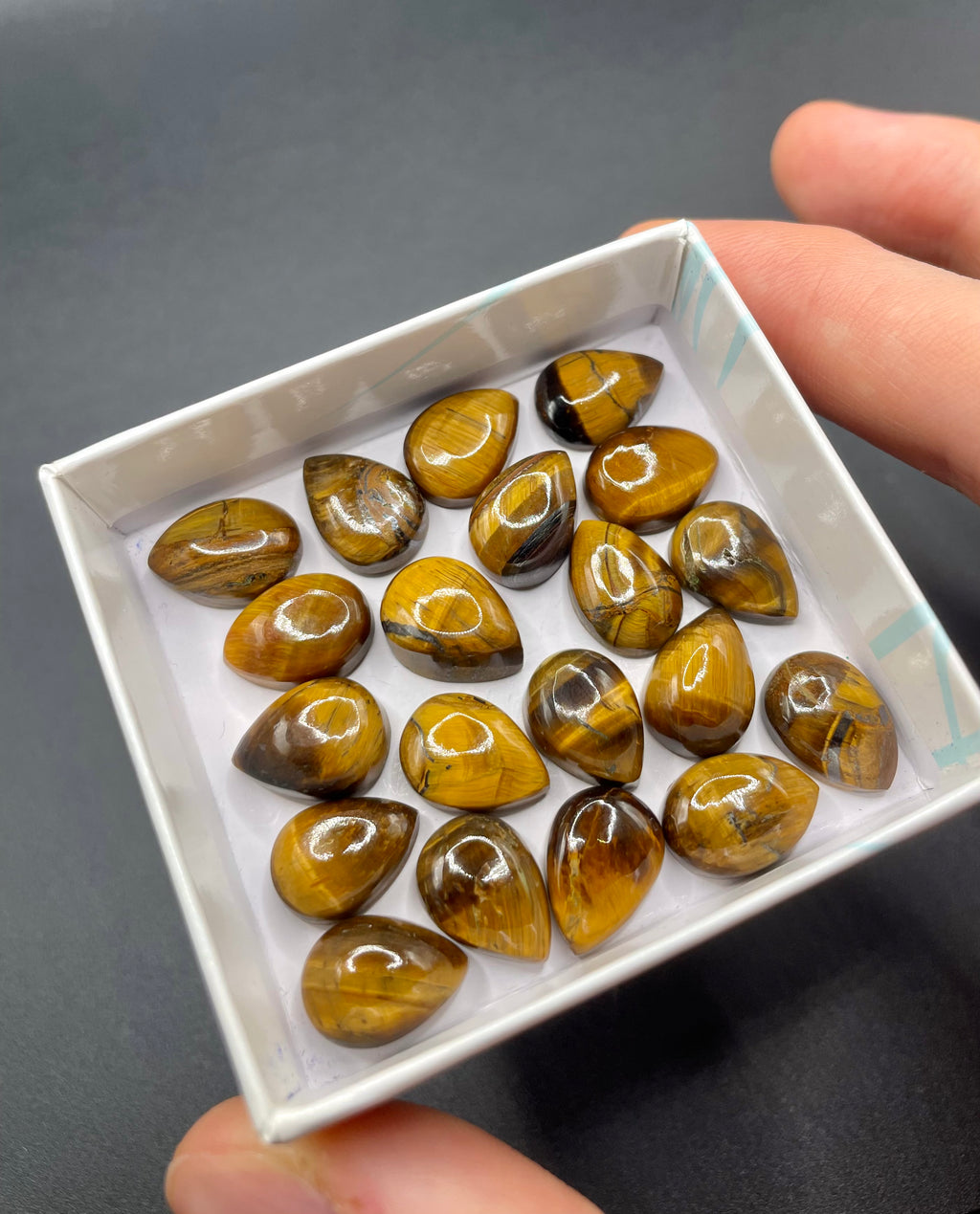 10 x Random Tigers Eye Teardrop Cabochon Box