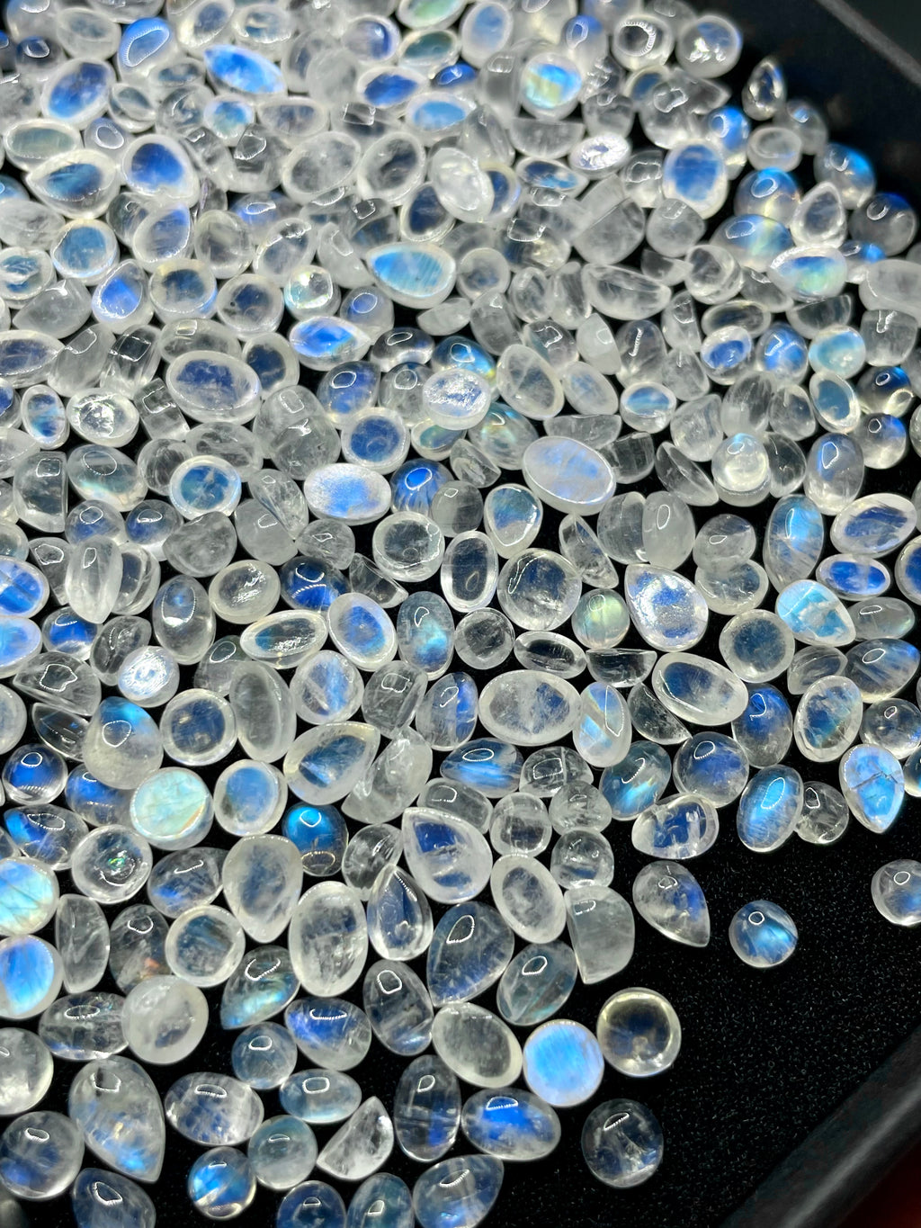 Box of random assorted natural Rainbow Moonstone crystal cabochon gemstones stones